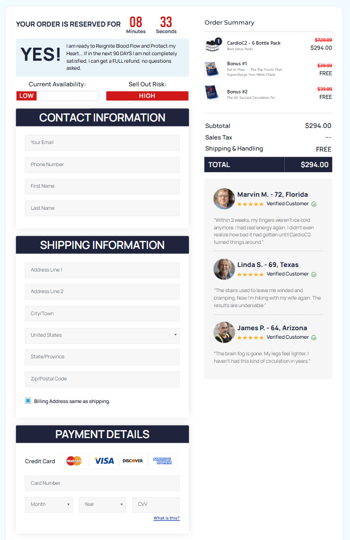CardioC2 secure checkout page